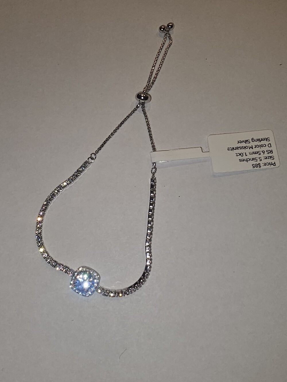 NWT Sterling Silver Moissanite Adjustable Bolo Tennis Bracelet 1CT D Color